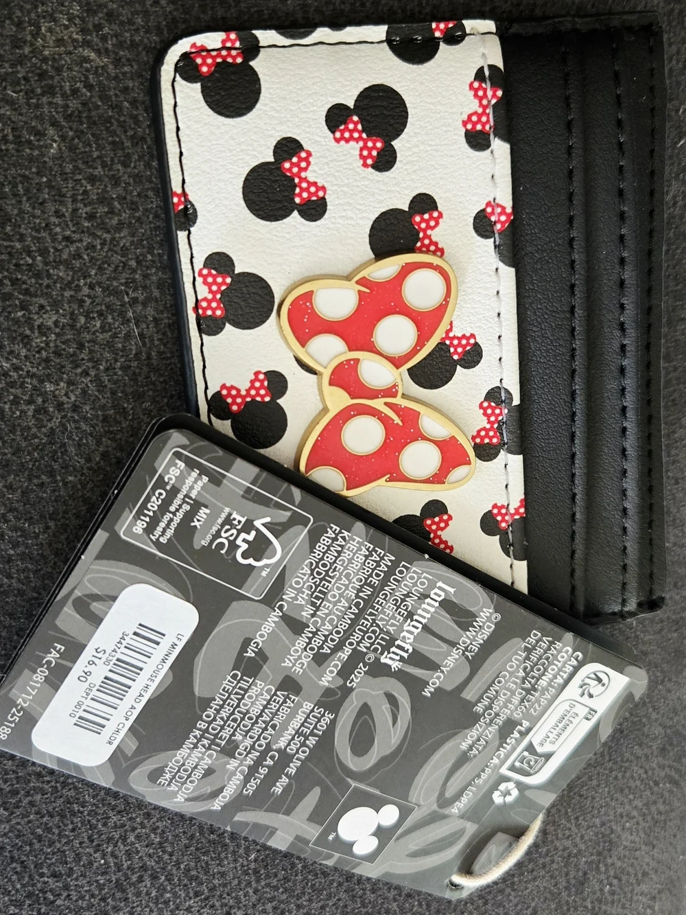 Loungefly White, Black and Red Minnie Mouse Cardholder with Bow Pin